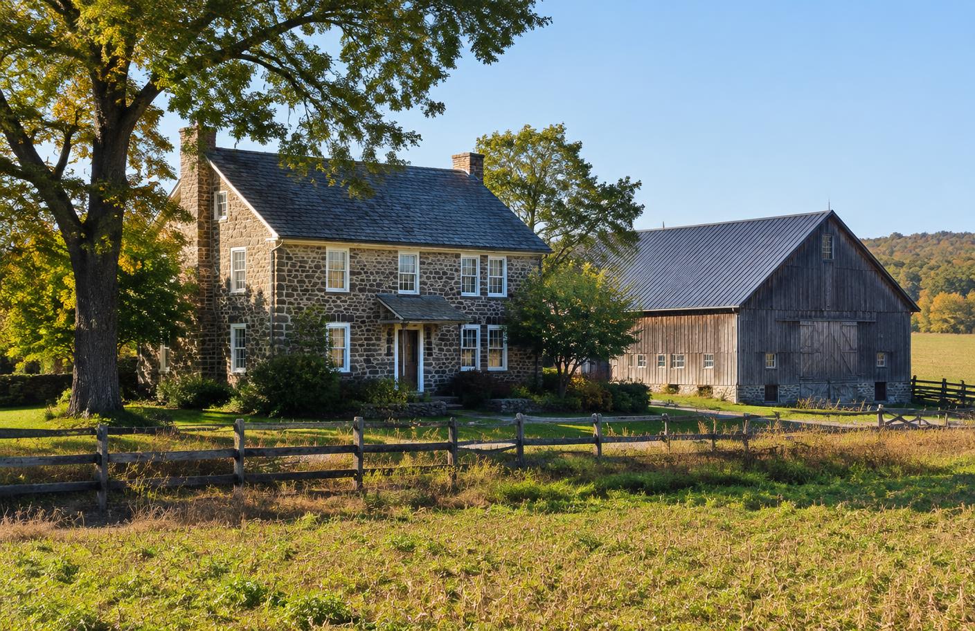 Buckingham farmhouse with slate and metal-roofed barn