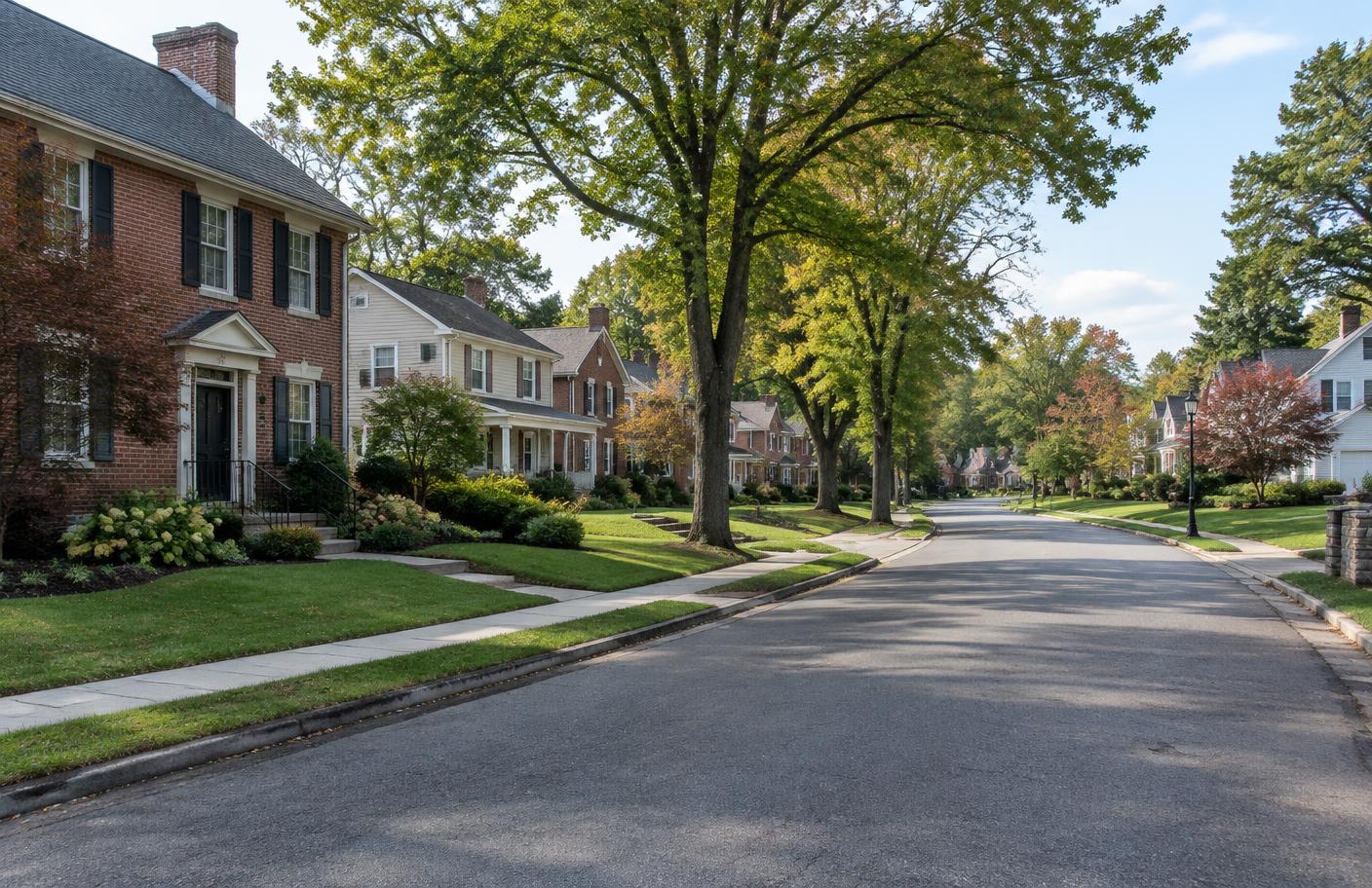 Tree-lined neighborhood of homes in Chalfont