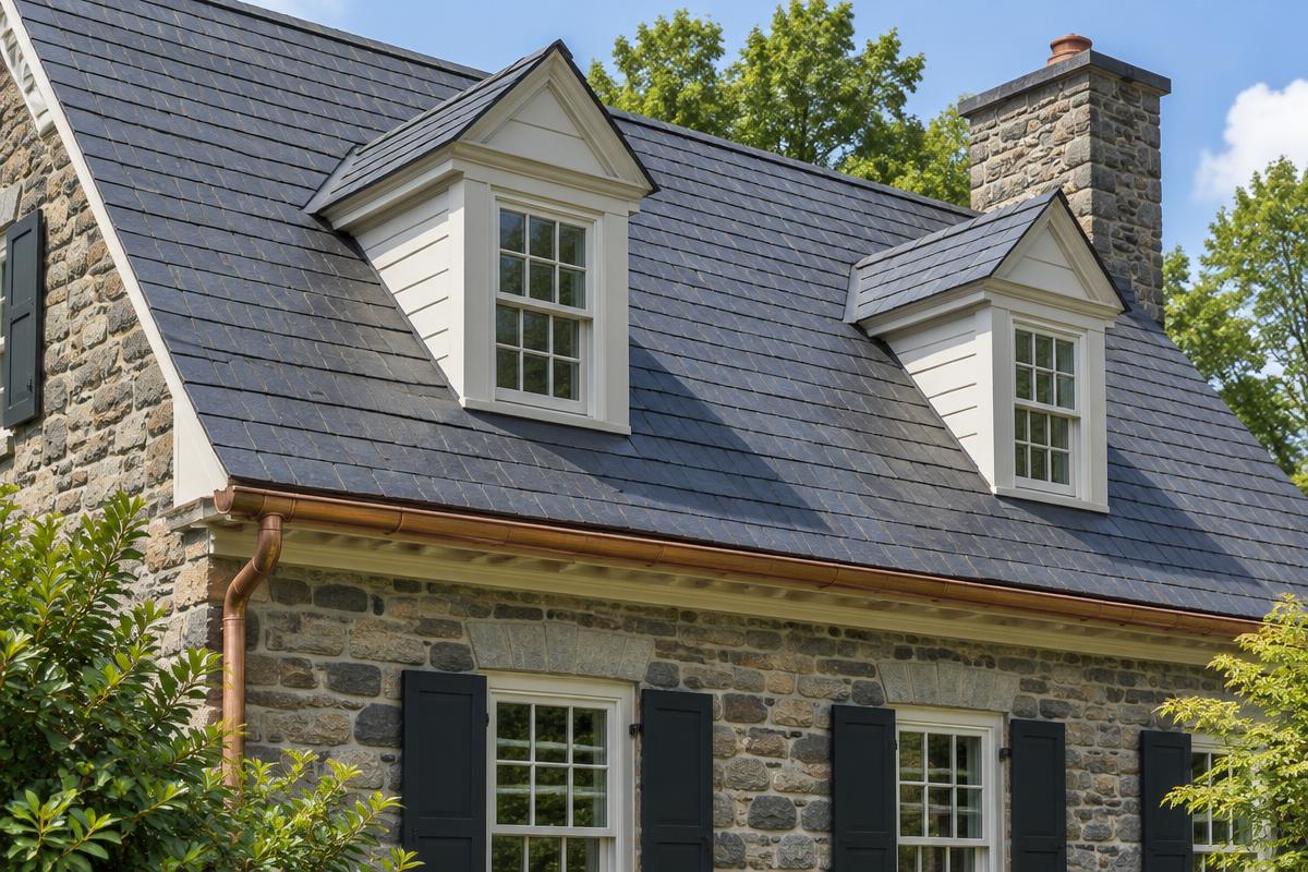 Natural slate roof on a Bucks County stone home