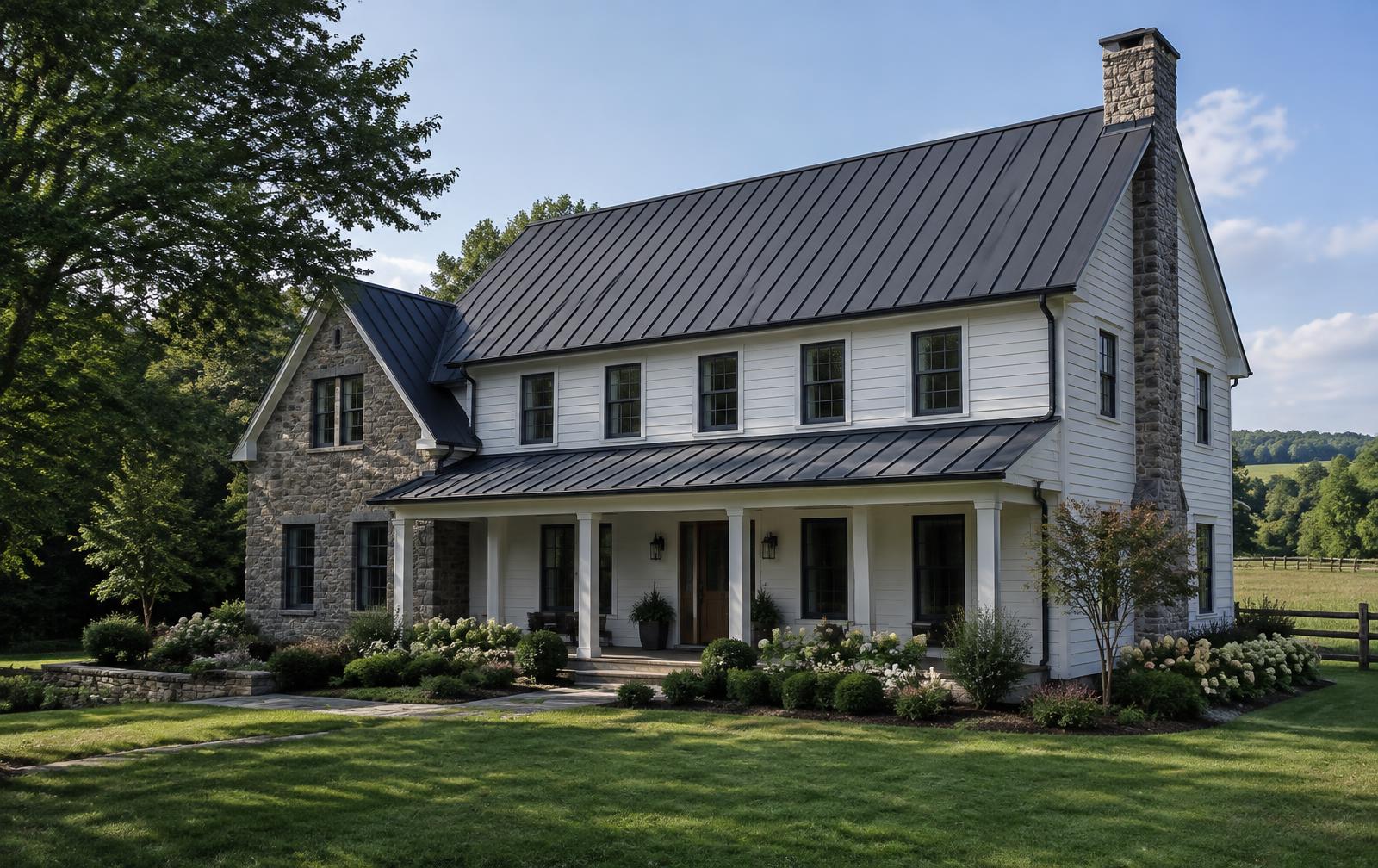 Bucks County farmhouse with a standing seam metal roof